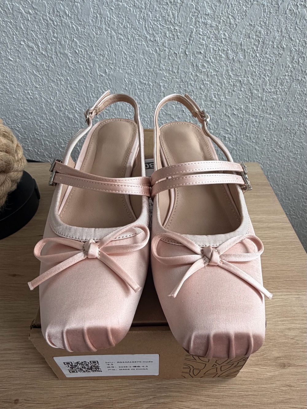 Women's Satin Bow Slingback Flats in Blush Pink